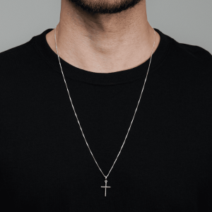 Colar Masculino 70cm de Cruz Lisa em Prata 925